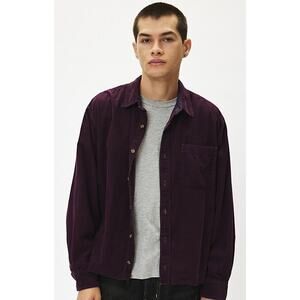 Urban Renewal Mens XL Purple Corduroy Button Up Long Sleeve Raw Hem Shirt I32-16